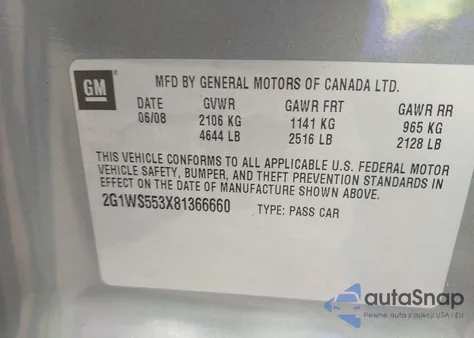 2008 Chevrolet Impala Police z USA, uszkodzony, nr VIN 2G1WS553X81366660